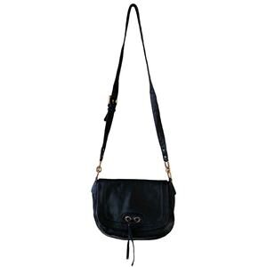 PERLINA BLACK LEATHER FLAP POCKET LEOPARD LINED CROSSBODY PURSE BAG